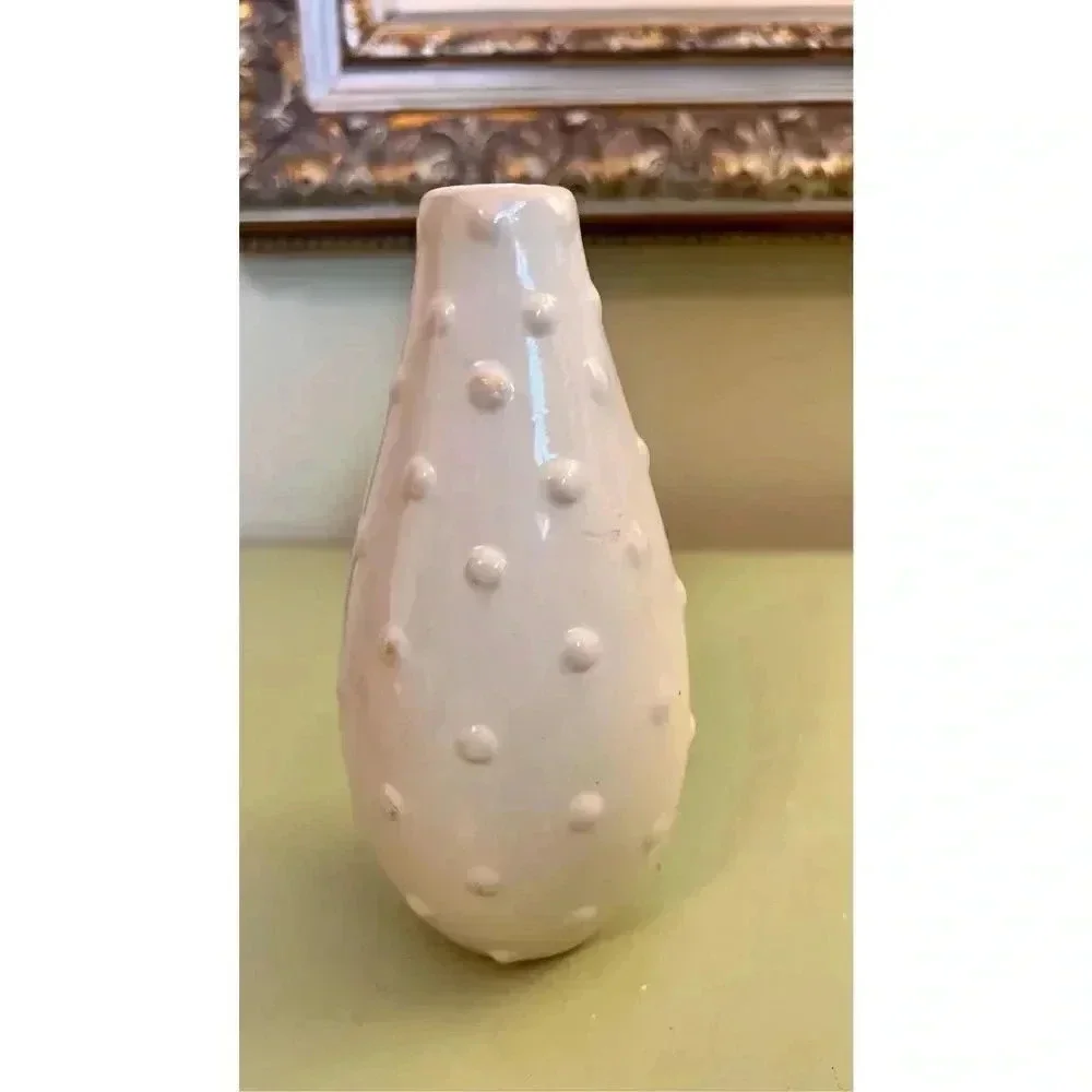 Bud Vase Matte cream White Art Pottery Gourd Pear Shape MCM Raised Dots Numbered